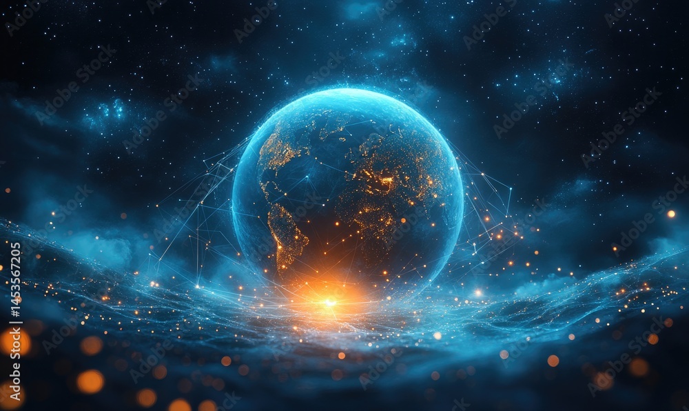 A digital representation of planet earth surrounded by ethereal light. A digital representation of planet earth surrounded by ethereal light.