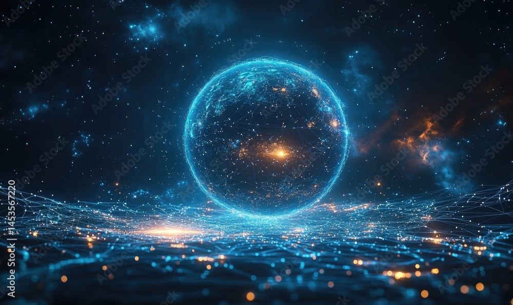 A glowing digital representation of the world. A glowing digital representation of the world.