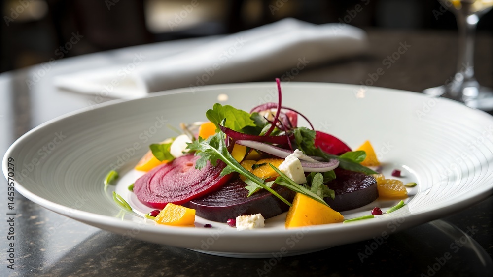 white plate with colorful beet salad white plate with colorful beet salad