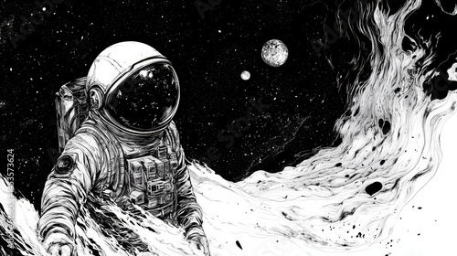 Obraz na płótnie A cosmonaut or astronaut in a floating pose, often with detailed suits and reflective visors
w salonie