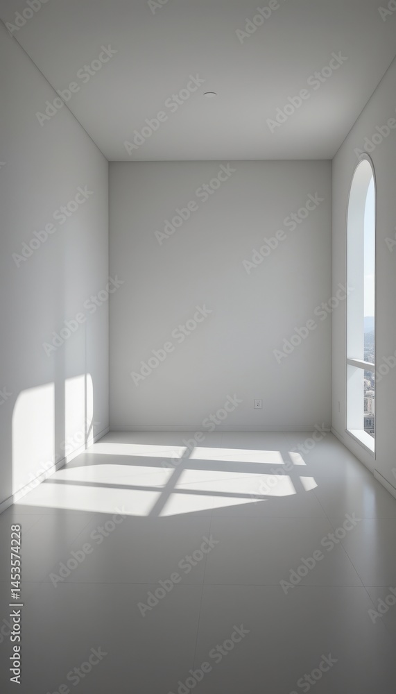 Fototapeta premium a white empty room surreal minimalistic style morning light copy space