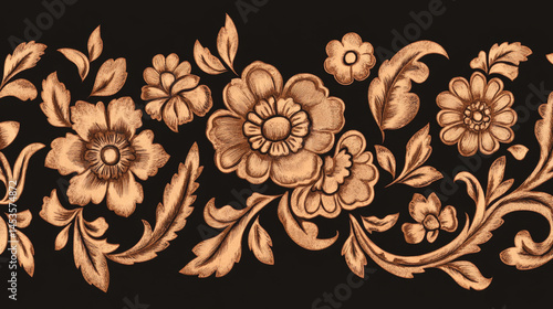 Obraz na płótnie
Vintage Floral Patterns Seamless Background Border blends traditional elegance with handcrafted charm. w salonie