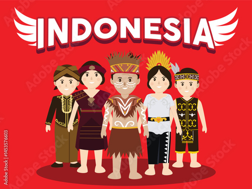 indonesia independence day, indonesian traditional clothes vector illustration for poster