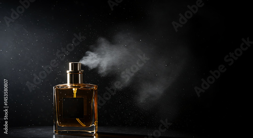 Sophisticated fragrance spray, elegant perfume bottle on a black background
