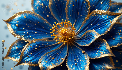 Wallpaper Mural "Elegant Blue Flower with Gold Accents – Artistic and Luxurious Design" Torontodigital.ca