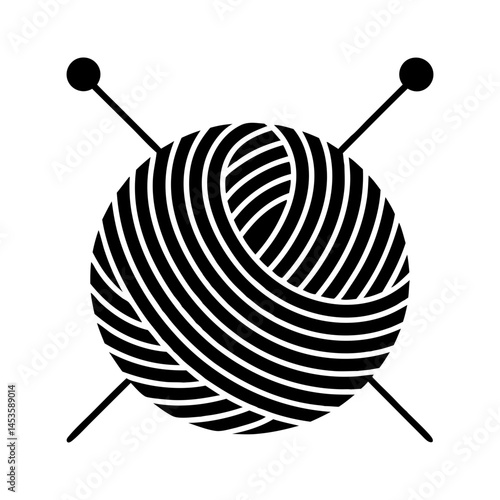 Vector illustration of yarn ball with knitting needles icon for handmade craft design