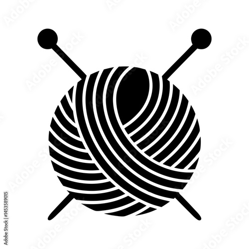 Vector illustration of yarn ball with knitting needles icon for handmade craft design