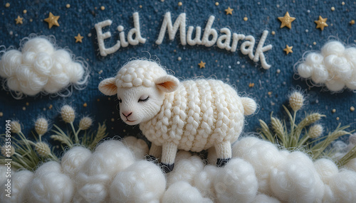 Wallpaper Mural "Eid Mubarak - Cozy Knitted Sheep on Fluffy Clouds" Torontodigital.ca