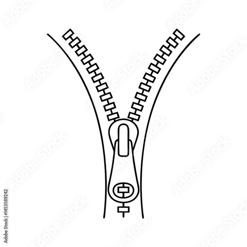 Black outline of open zipper icon in minimal line art style vector illustration