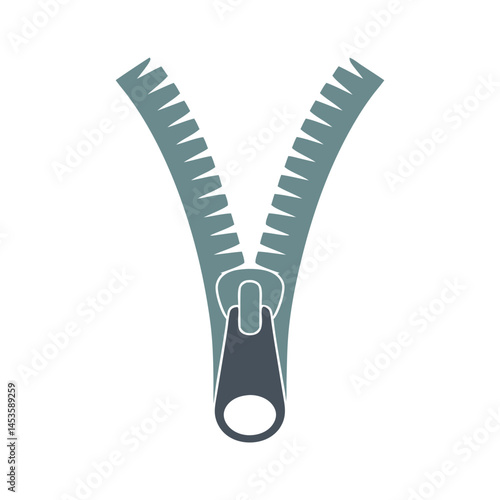 Opened zipper icon with metal teeth in flat style vector illustration
