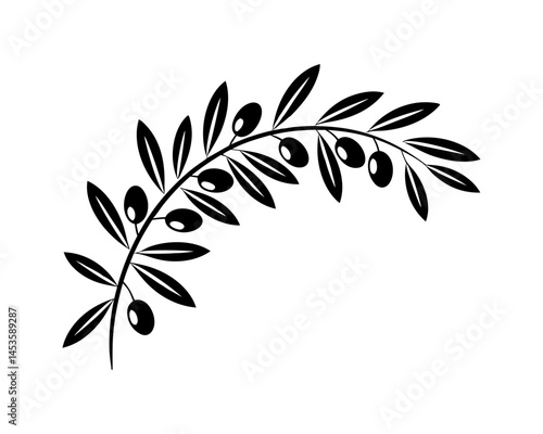 Olive Tree Branch with Leaves and Fruits in Curved Silhouette Design Vector Illustration