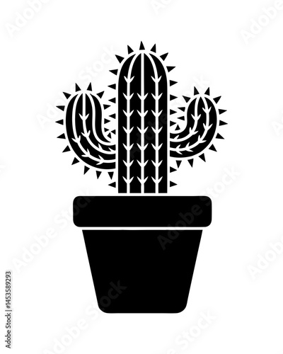 Cactus Plant in Pot Silhouette Icon for Nature and Home Decor Designs Vector Illustration