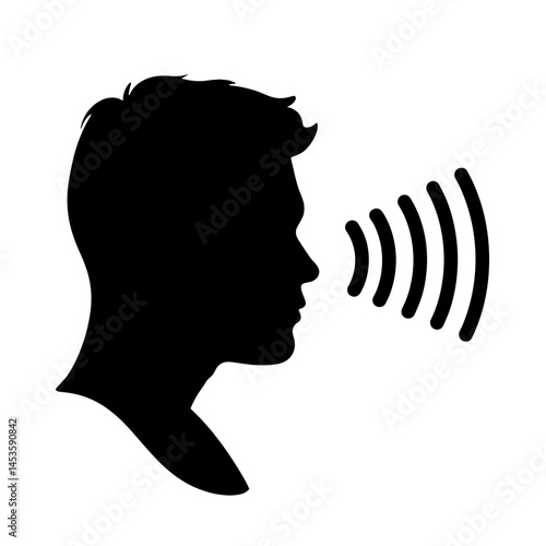 Sound waves emanating from silhouette profile, auditory communication
