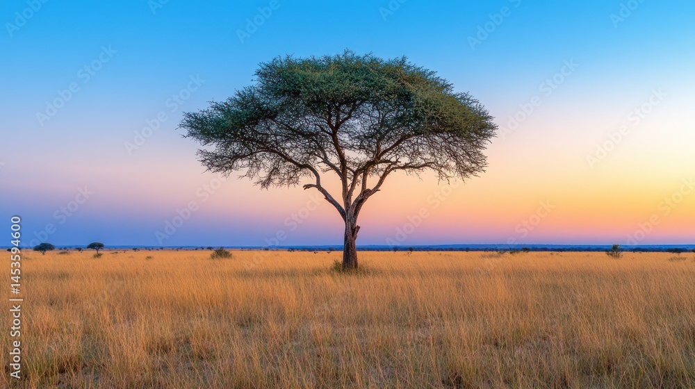 Single acacia tree in savanna at sunset Single acacia tree in savanna at sunset