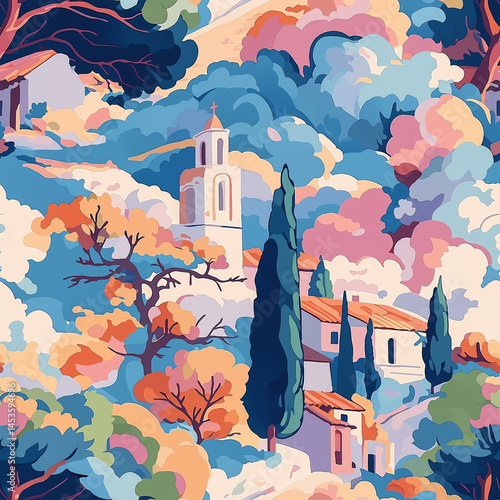 graphic illustration, south of France, seamless pattern