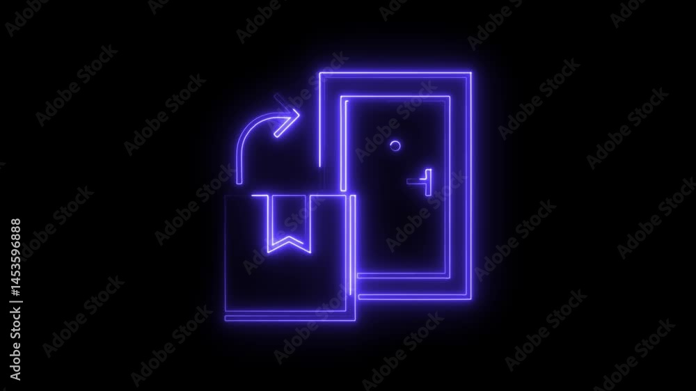 Neon style delivery icon on black background last mile package to doorstep service modern futuristic design Neon style delivery icon on black background last mile package to doorstep service modern futuristic design