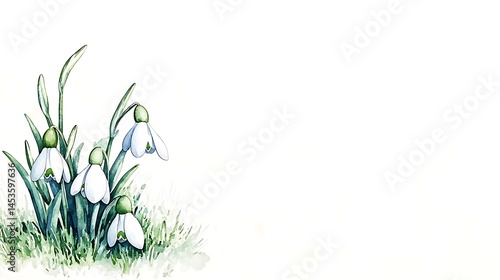 Wallpaper Mural Floral watercolor style snowdrop painting botanical art nature scene serene view Torontodigital.ca
