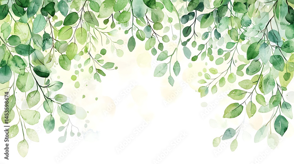 Obraz premium Watercolor floral botanical leaves nature illustration green palette artistic style