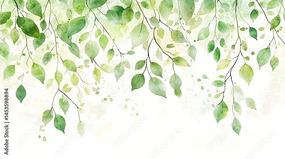 Obraz premium Botanical watercolor leaves artistic close-up in a serene natural environment