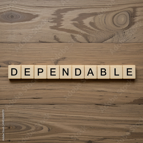The concept of Dependable represented by wooden letter tiles