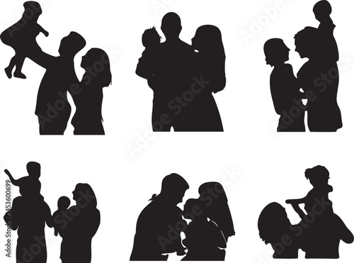 Set of silhouettes of family