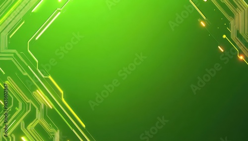Abstract Green Background with Glowing Lines and Geometric Shapes for Modern Designs and Presentations with Copy Space and Vibrant Colors