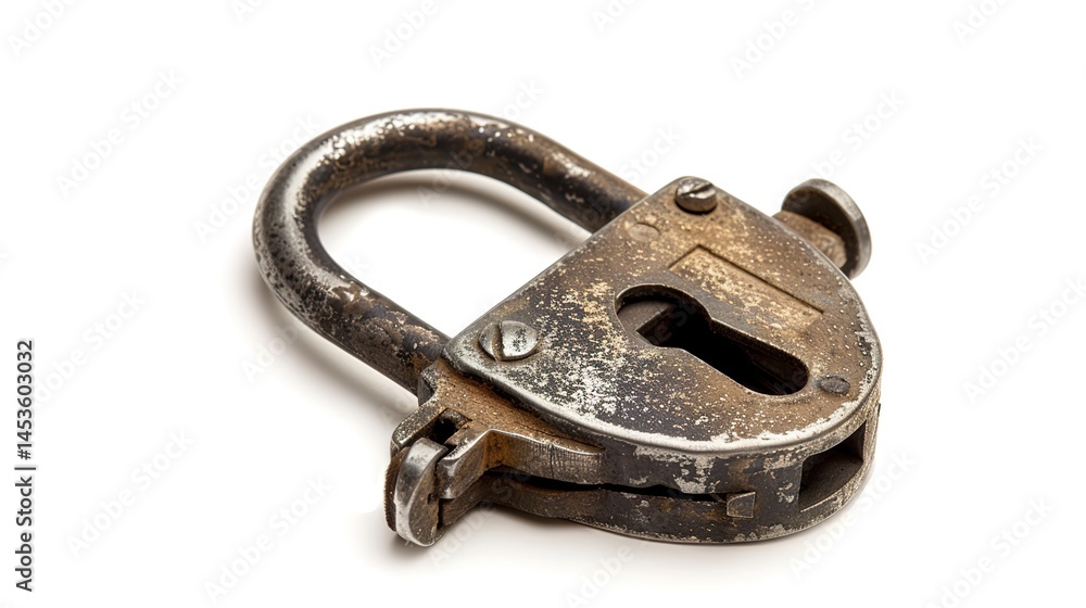 A steel padlock is clearly isolated on a white background, presenting a concept related to security and protection with the touch of Generative Ai. The simple yet powerful image of the padlock against A steel padlock is clearly isolated on a white background, presenting a concept related to security and protection with the touch of Generative Ai. The simple yet powerful image of the padlock against