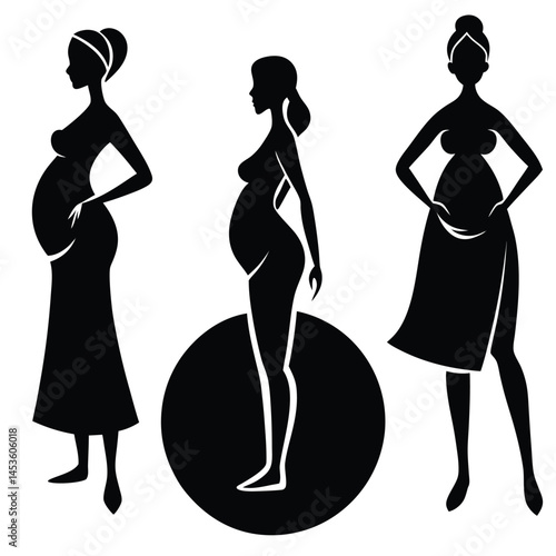 pregnant lady silhouette vector set