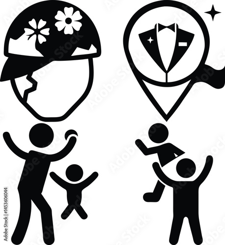 Playful pictogram set fatherhood and formal event icons