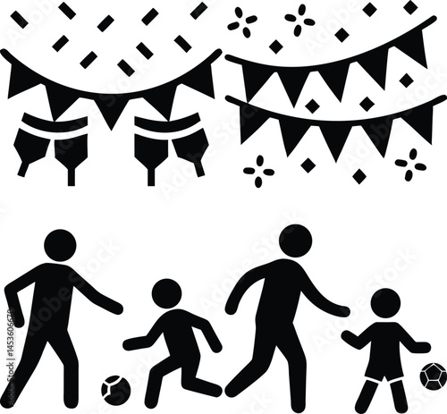 Celebration with family playing soccer icon vector illustration