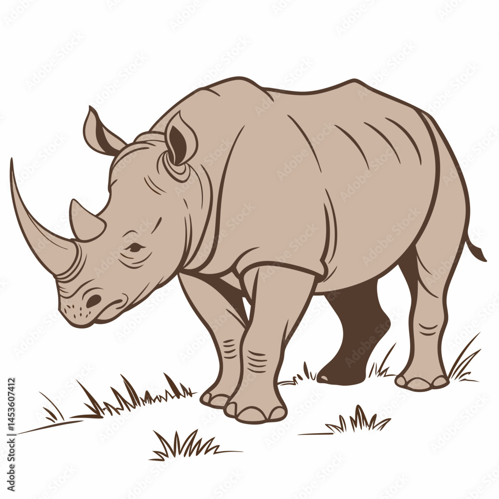 Fototapeta premium White back ground a brown colour Rhinoceros.
