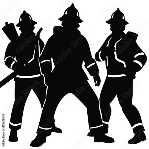 silhouette firefighters pose