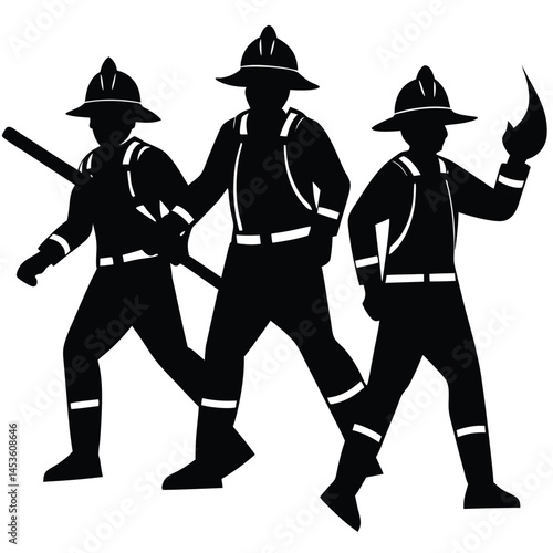 silhouette firefighters pose