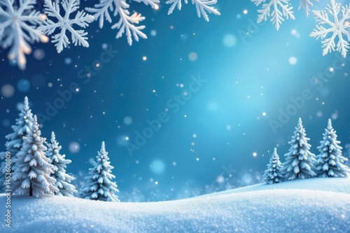 Wallpaper Mural Large and small snowflakes in a beautiful border with a snowy landscape, intricate, snowy, frosty Torontodigital.ca