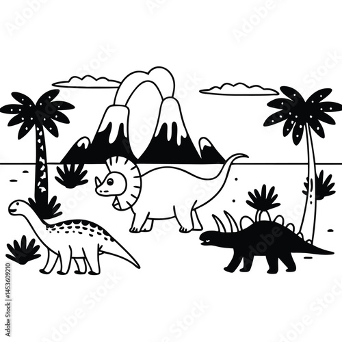 three dinosaurs a t rex triceratops and brontosaurus
