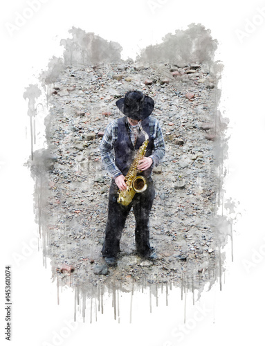 Unknown saxofone player on a beach