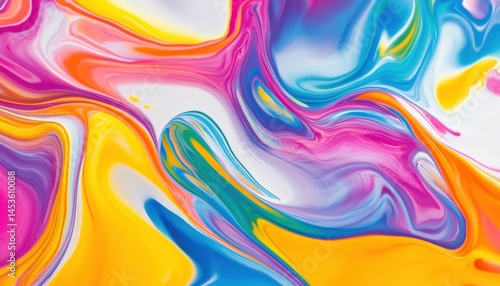 Dynamic Swirling Abstract Background of Vibrant Pink Yellow and Blue Colors with Fluid Marble Texture and Artistic Design