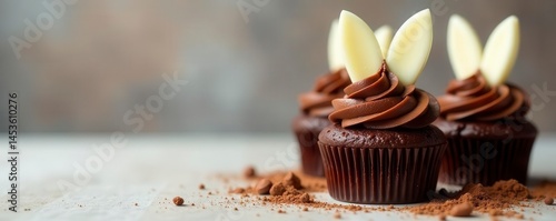 Wallpaper Mural Rich chocolate cupcakes, white chocolate bunny ears, cocoa powder dusting, holiday, dessert table Torontodigital.ca