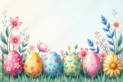 Wallpaper Mural Watercolor Easter eggs, floral designs Delicate spring blooms, pastel colors , illustration, tulips Torontodigital.ca