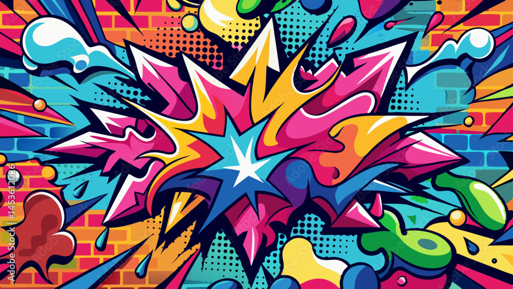 Naklejka premium pop art background on the wall abstract vector colorfull pattern wallpaper art Abstract Hand Drawing Spray Paint Camouflage Brush Very beautiful