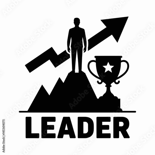 Leadership Icon with Trophy and Growth Arrow