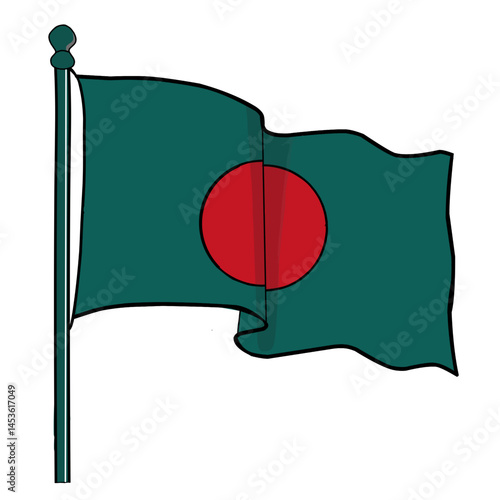 A vector image of the national flag of Bangladesh waving on a pole