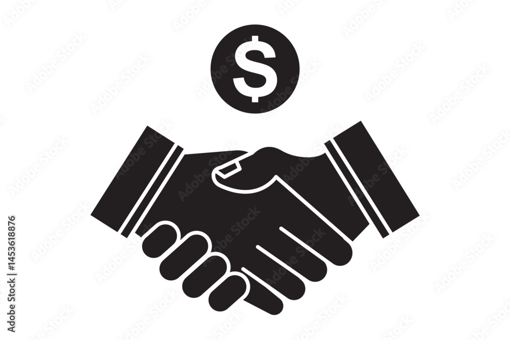 Black handshake icon silhouette symbolizing agreement, partnership, and cooperation on a clean white background Black handshake icon silhouette symbolizing agreement, partnership, and cooperation on a clean white background