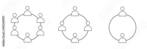 Three people sitting on meeting room icon set. Meeting room, discussion, business conference, support group outline icon. 