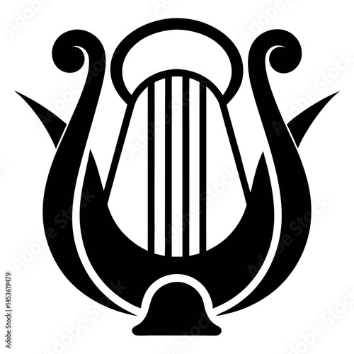 Stylish black and white lyre logo design