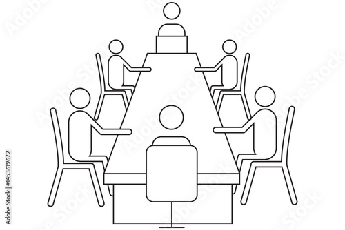 Meeting room illustration with participants line icon . 