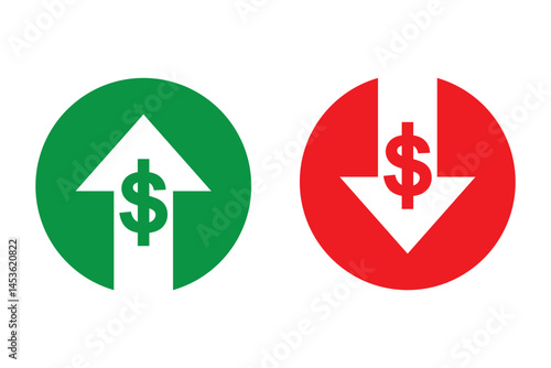 cost reduction icon vector. dollar decrease sign. profit decrease symbol. cost saving sign. 