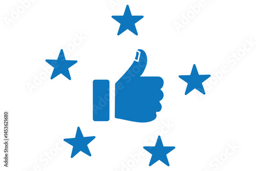 Thumb up with five stars line icons set, representing a high rating or positive feedback. Perfect for review or business marketing material. 