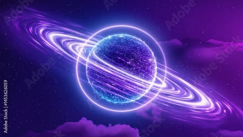Abstract neon planet in space, digital art, possible use for science fiction background
