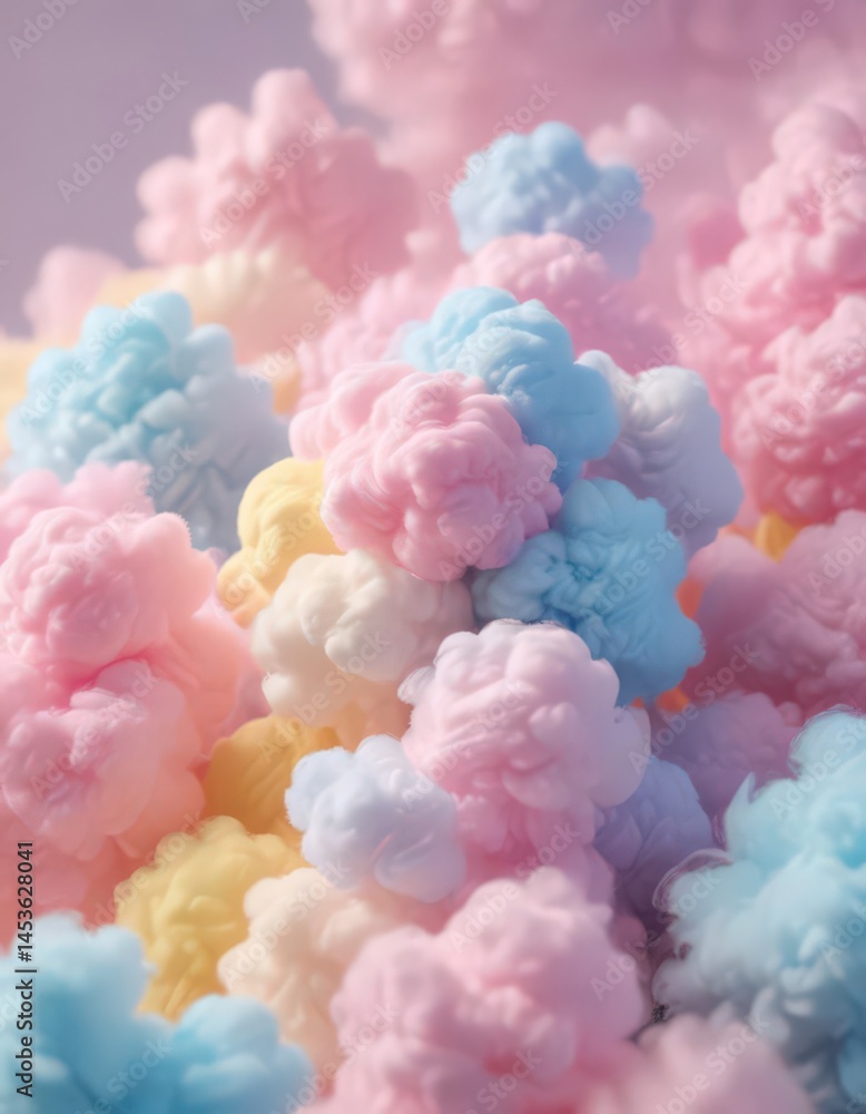 Fototapeta premium Fuzzy pink, yellow, and light blue blend; hazy, ethereal cotton candy effect , digital, airy